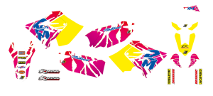 Graphic Kit Retro With Seat Cover Yellow, White, Blue, Pink
