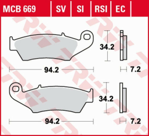 Placute frana fata TRW Organice HONDA XL 125 '03-'08/XR 400 '96-'03/XLV TRANSALP '97-'13/XRV AFRICA TWIN 750 '93-'03/KAWASAKI KLX 650 '93-'01/SUZUKI DRZ 400 '00-'08