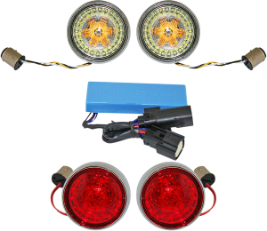 Complete Front & Rear Turn Signal Conversion Kit With Bullet Bezel Lenses Chrome