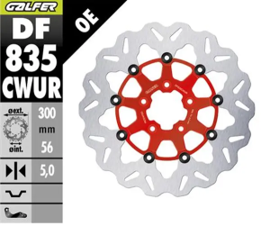 Brake Rotor Floating Wave Red, Silver, Stainless Steel 