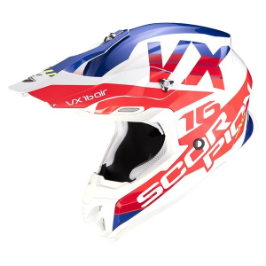 Casca cross-enduro SCORPION VX-16 AIR X-TURN Alb/Rosu/Albastru