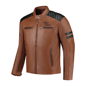 Geaca Piele Rusty Stitches Jari V2 Cognac/Black