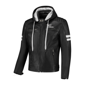 Geaca Piele Rusty Stitches Jari Hooded V2 Black/White