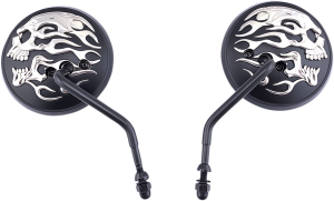 Flaming Skull Round Mirror Chrome, 3, nordicamoto.ro