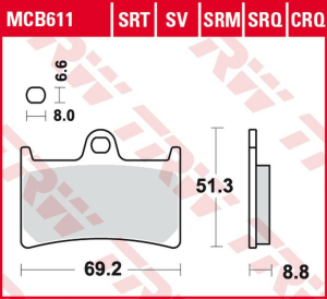 Placute frana fata TRW Sinterizate RACING YAMAHA FZ6 '07-'10/FZS 600 '98-'01/MT-07 '14-'17/TRACER 700 '16 -/FZ8 '10-'16/MT-09 '16-/TDM 900 '02-'14/XT 1200Z SUPER TENERE '10 -/ FJR 1300 '01-'16/XJR 1300 '99-'16/XV 1700 '03-'05/XV 1900 '06-'10