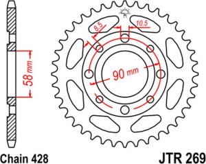 JT SPROCKETS Pinion spate negru, 2, nordicamoto.ro