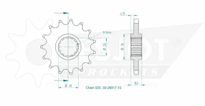 Pinion standard față 525, culoare naturală, 2, nordicamoto.ro