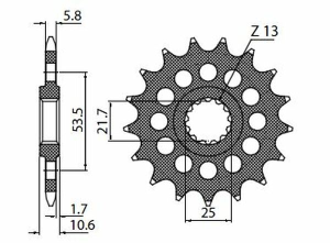Pinion pentru arbore intermediar Powerdrive, negru, parkerizat, 1, nordicamoto.ro