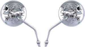 Flaming Skull Round Mirror Silver, 2, nordicamoto.ro