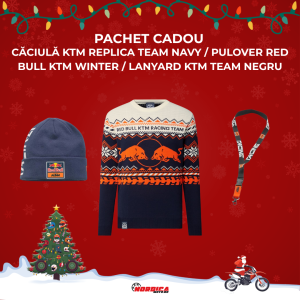 Pachet Cadou Pulover RED BULL KTM WINTER / Caciula KTM Replica Team Navy / Lanyard KTM Team Negru