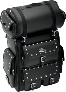 Ex2200s Sissy Bar Bag With Studded Roll Bag Black, 1, nordicamoto.ro