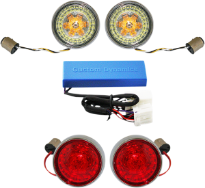 Complete Front & Rear Turn Signal Conversion Kit With Bullet Bezel Lenses Chrome
