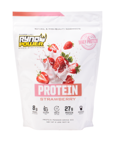 Pudră proteică din zer Ryno Power PROTEIN Premium Whey cu căpșuni, 1 lb, nordicamoto.ro