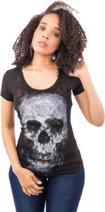 Women's Skull Couple Burn Out Scoop Neck T-shirt Black L +, 1, nordicamoto.ro