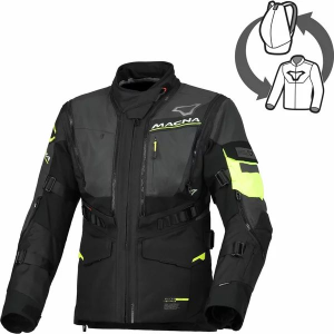 Geaca dama textil impermeabila touring/adventure MACNA FLEXODUS Night Eye™ XS Negru Night Eye/Galben fluo, nordicamoto.ro