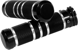 Knurled Grooved Custom Grips Black, Silver, 2, nordicamoto.ro