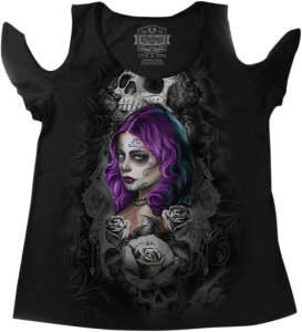 Womens Dod Skull N Guns Burnout T-shirt Black 2x-large Black
