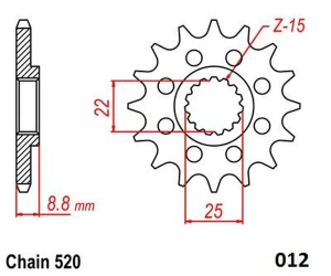 Pinion față Beta '05-'26 / Gas Gas '21-'26 / KTM '93-'26 / Husqvarna '14-'25 (12 dinți), 6, nordicamoto.ro