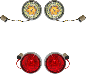 Complete Front & Rear Turn Signal Conversion Kit With Bullet Bezel Lenses Chrome