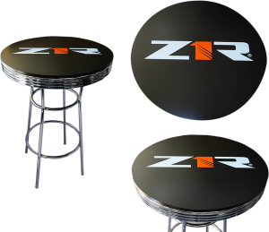 Round Pub Table Black, Red, White, Chrome Plated