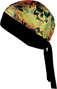 Flaming Skull Z-wrap Tie-on Headwrap Black, Brown, Green, Orange, Yellow, 1, nordicamoto.ro