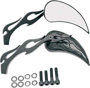 Flame Teardrop Mirrors With Sculptured Stem Powder-coated Black, 1, nordicamoto.ro