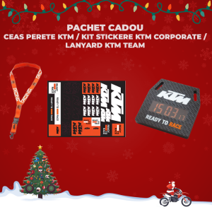 Pachet Cadou Ceas perete KTM / Kit stickere KTM Corporate / Lanyard KTM Team Portocaliu