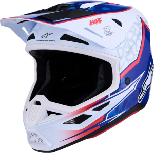 Casca Alpinestars S-M7 Blaster Alb/Albastru/Rosu, nordicamoto.ro